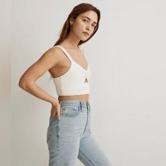 Madewell Cutout Knot-Front Crop Tank Top Color: Off White, Size XS - Picture 3 of 9